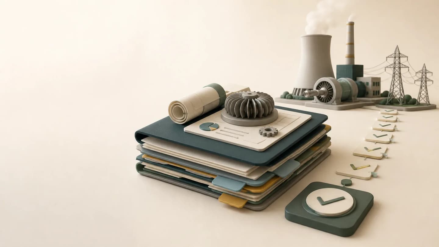 Dimensional illustration of engineering documents and a power plant for the SJVN recruitment guide